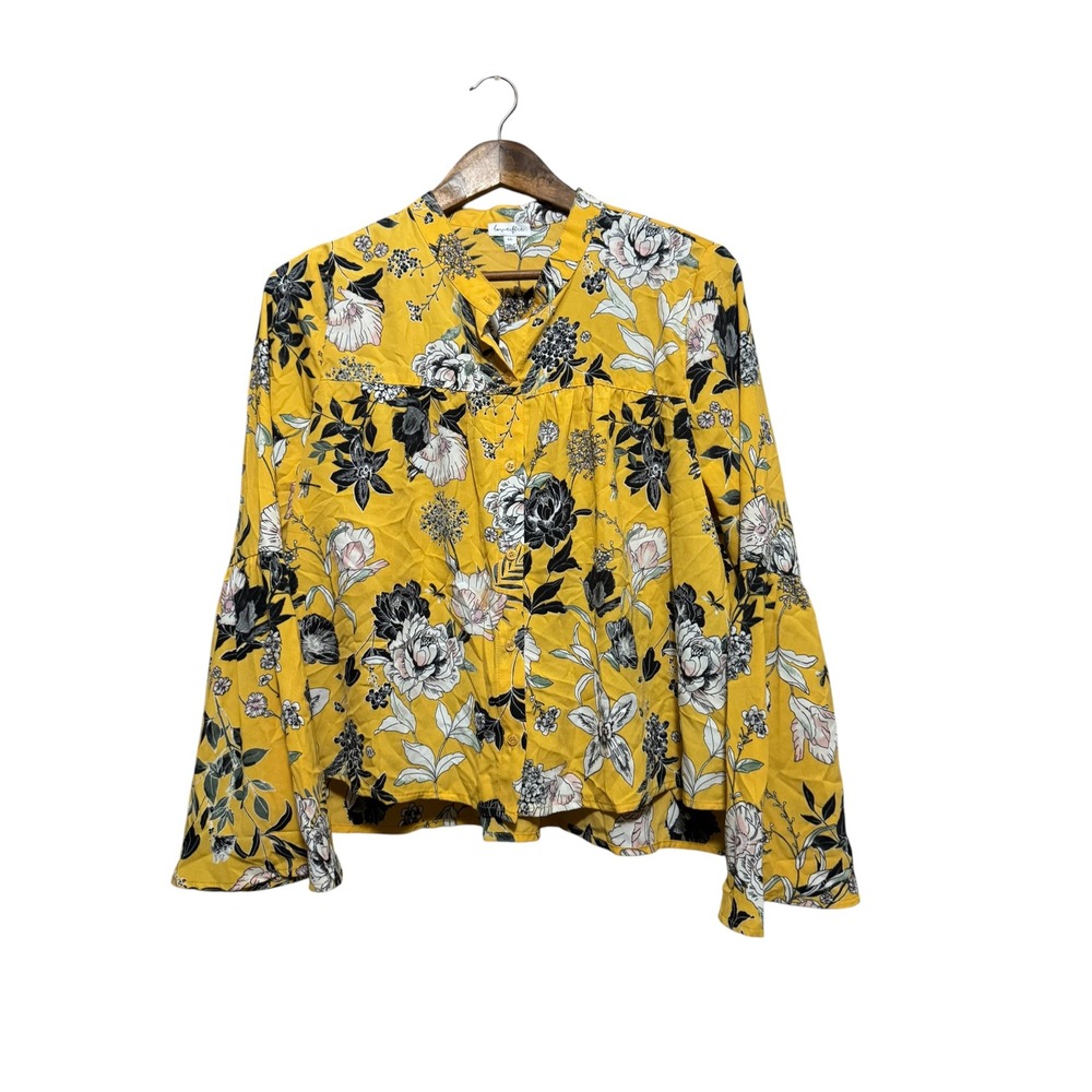 Love Fire Blouse Women Large Yellow Excellent Floral Bell Sleeve MFTW7324P